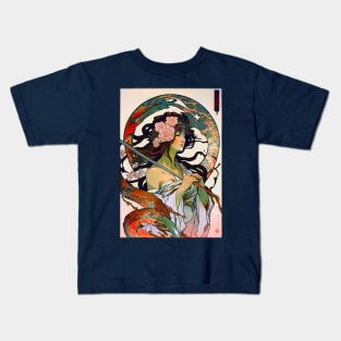 Japanese Vintage Art Nouveau Dragon Lady Priestess Kids T-Shirt